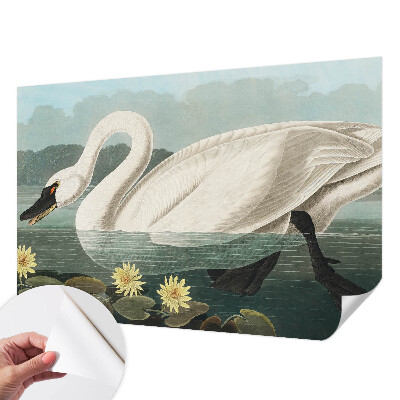 Peel and stick wall mural for kids' room with a swan and water lilies motif