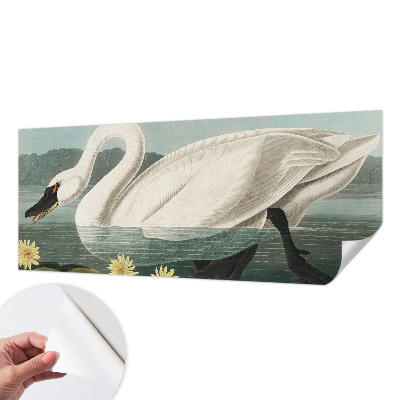 Peel and stick wall mural for kids' room with a swan and water lilies motif