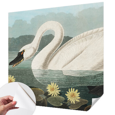 Peel and stick wall mural for kids' room with a swan and water lilies motif