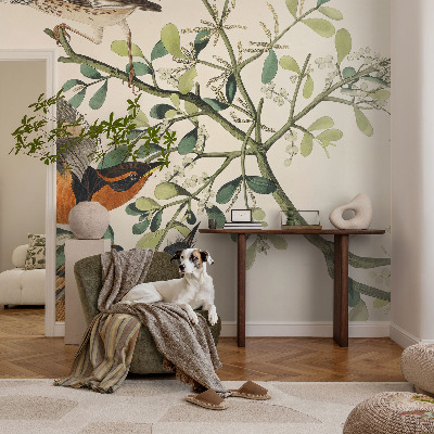 3D wall mural with colorful birds