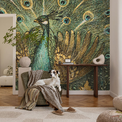 3D photo wallpaper mural featuring a majestic peacock