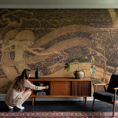 Nursery wall mural with surrealistic characters