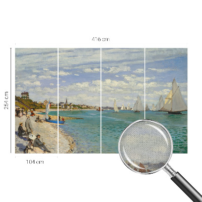 Baby room wall mural with a seaside landscape design