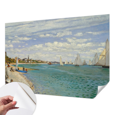 Baby room wall mural with a seaside landscape design