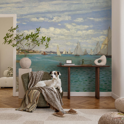 Baby room wall mural with a seaside landscape design