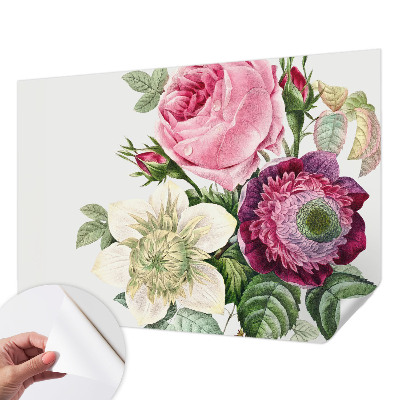 Peel and stick wallpaper mural with a floral bouquet design