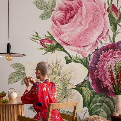 Peel and stick wallpaper mural with a floral bouquet design