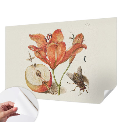 Self-adhesive wall mural with a botanical illustration design