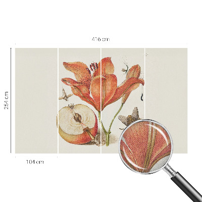 Self-adhesive wall mural with a botanical illustration design