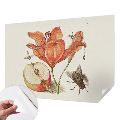 Self-adhesive wall mural with a botanical illustration design