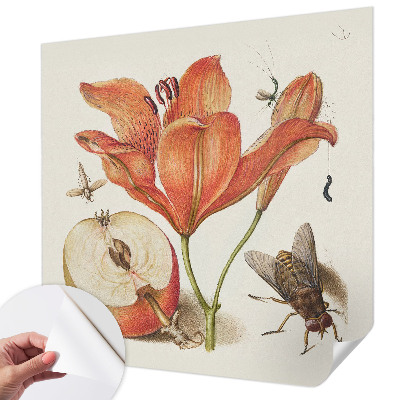 Self-adhesive wall mural with a botanical illustration design