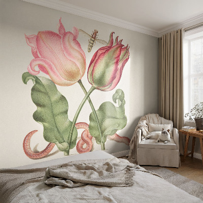 Peel and stick wall mural featuring a tulip beauty design