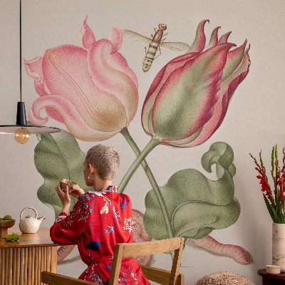 Peel and stick wall mural featuring a tulip beauty design