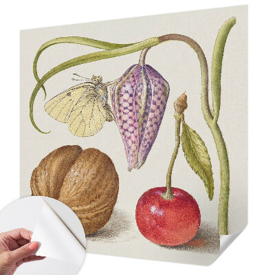 Self-adhesive photo wallpaper with a butterfly and plant motif