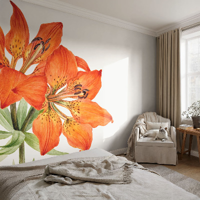Stick-on wall mural with an orange lily motif