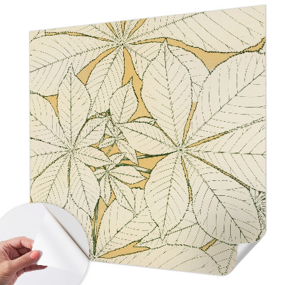 Peel and stick wall mural for living room with a chestnut leaves design