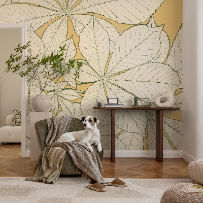 Peel and stick wall mural for living room with a chestnut leaves design