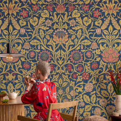 Peel and stick wall mural for bedroom with a floral pattern