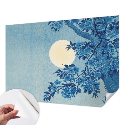 Peel and stick wall mural for kids' room with a flower moon design
