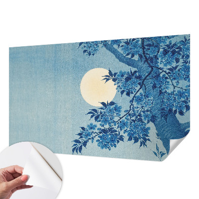 Peel and stick wall mural for kids' room with a flower moon design