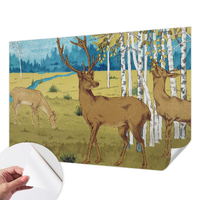 Removable wall mural with a forest harmony design