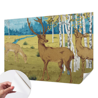 Removable wall mural with a forest harmony design