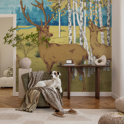 Removable wall mural with a forest harmony design
