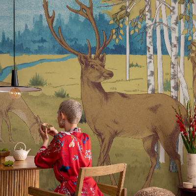 Removable wall mural with a forest harmony design