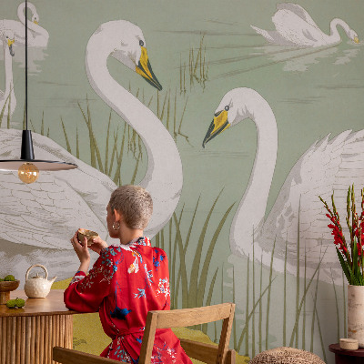 Stick-on wall mural with a Swan Lake design