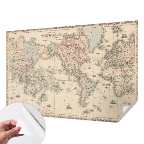 Peel and stick wall mural for kids' room with a historical map design