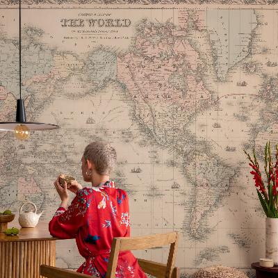 Peel and stick wall mural for kids' room with a historical map design
