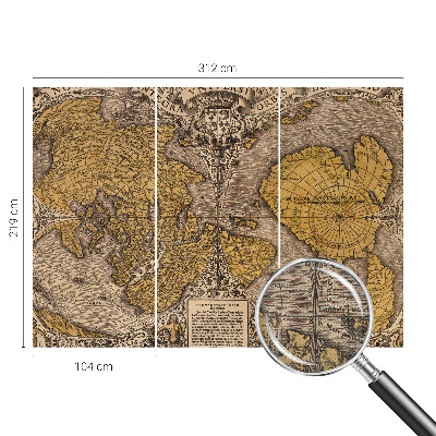 3D wall mural with a historical cartography motif