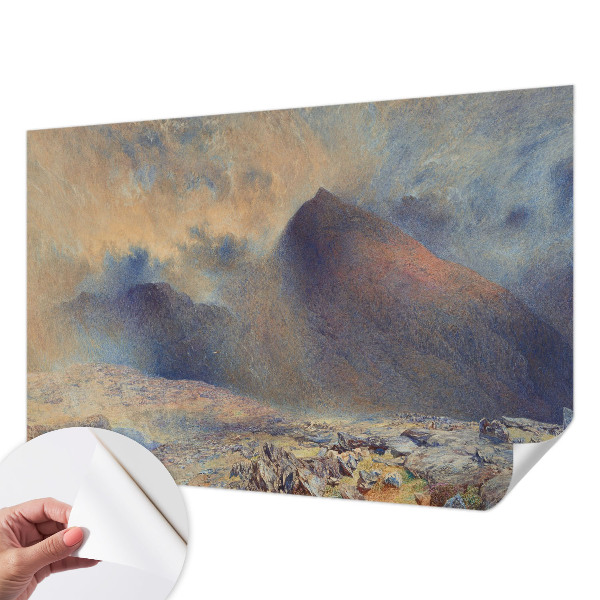 Peel and stick wall mural featuring a mountain landscape, suitable for bedroom decor