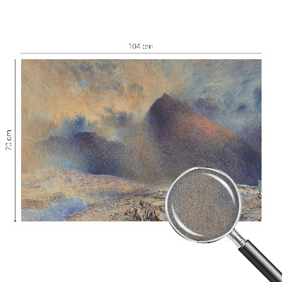 Peel and stick wall mural featuring a mountain landscape, suitable for bedroom decor