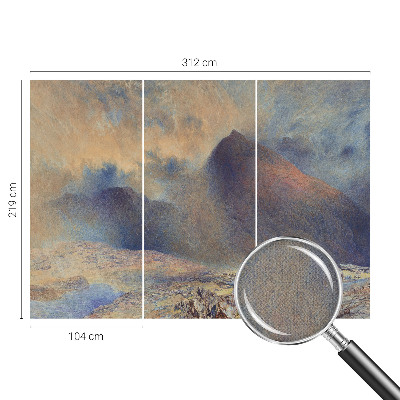 Peel and stick wall mural featuring a mountain landscape, suitable for bedroom decor