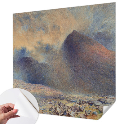 Peel and stick wall mural featuring a mountain landscape, suitable for bedroom decor