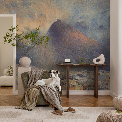 Peel and stick wall mural featuring a mountain landscape, suitable for bedroom decor