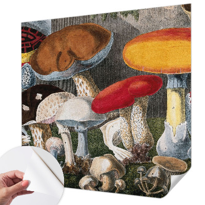 Nursery wall mural with a botanical mushroom design