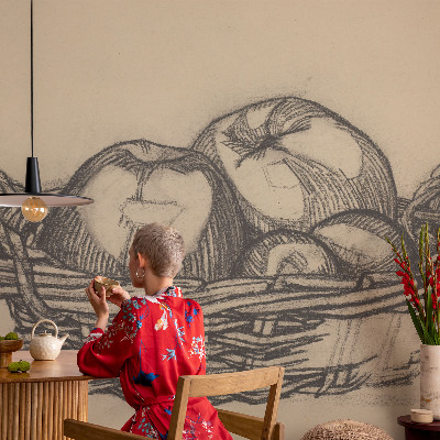 3D photo wallpaper mural with a fruit basket motif