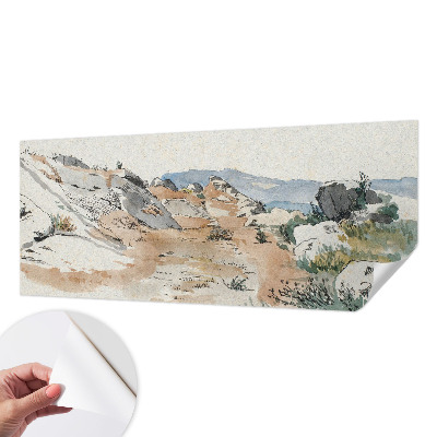 Removable wall mural featuring a rock landscape design
