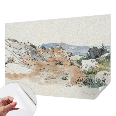 Removable wall mural featuring a rock landscape design