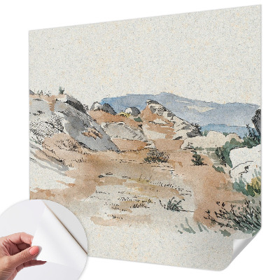 Removable wall mural featuring a rock landscape design