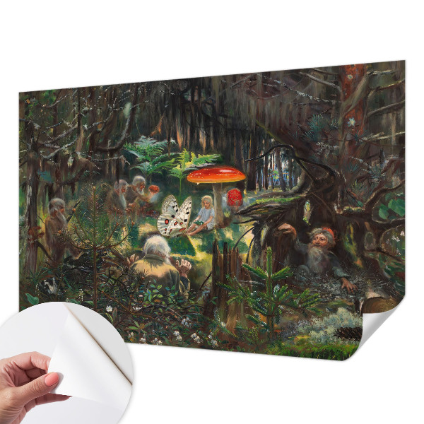 Self-adhesive wall mural featuring a fairytale forest motif