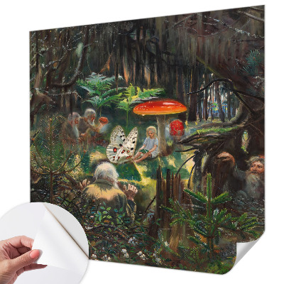 Self-adhesive wall mural featuring a fairytale forest motif
