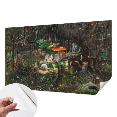 Self-adhesive wall mural featuring a fairytale forest motif
