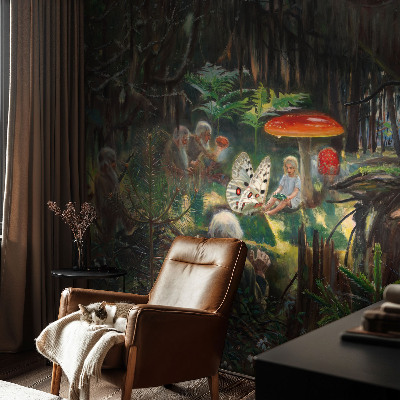 Self-adhesive wall mural featuring a fairytale forest motif