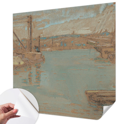 Removable wall mural wallpaper with a port view design
