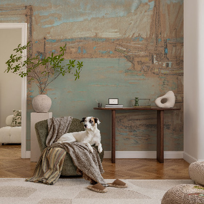 Removable wall mural wallpaper with a port view design