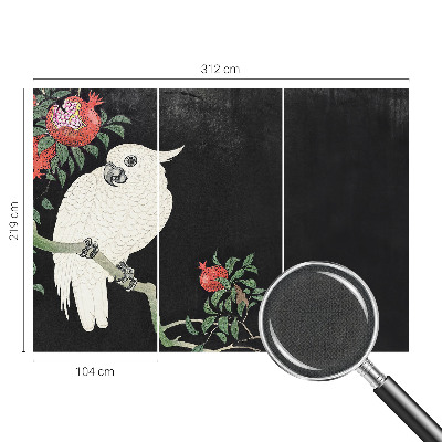 Peel and stick wall mural for living room with a pomegranate parrot design