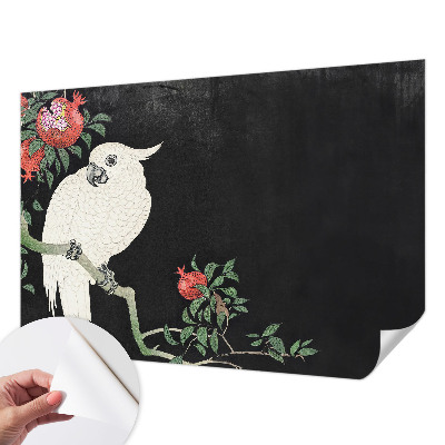 Peel and stick wall mural for living room with a pomegranate parrot design